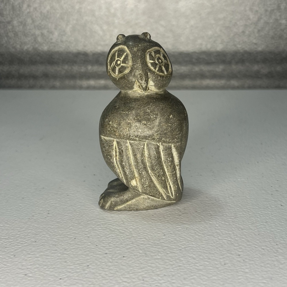 Primitive Vintage Hand Carved Soapstone Owl Sculpture‎ Abstract Minimal Art Bird